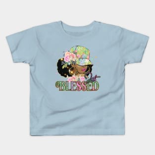 Just Blessed with Floral and Glitter Kids T-Shirt